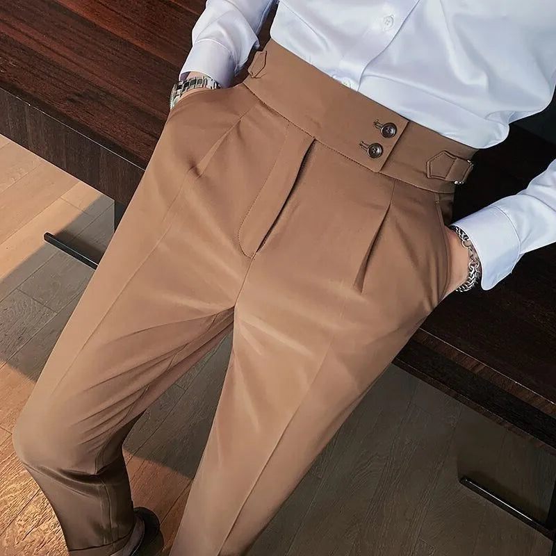 Men's Luxury Button-down Draped Baggy Suit Pants Casual Solid Color Straight Premium Elegant Dress Pants New Spring