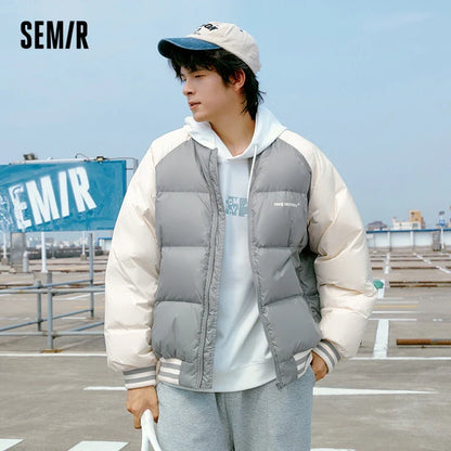 Semir Down Jacket Men Oversize College Style Baseball Collar Jacket Winter New Sports Raglan Top Coat