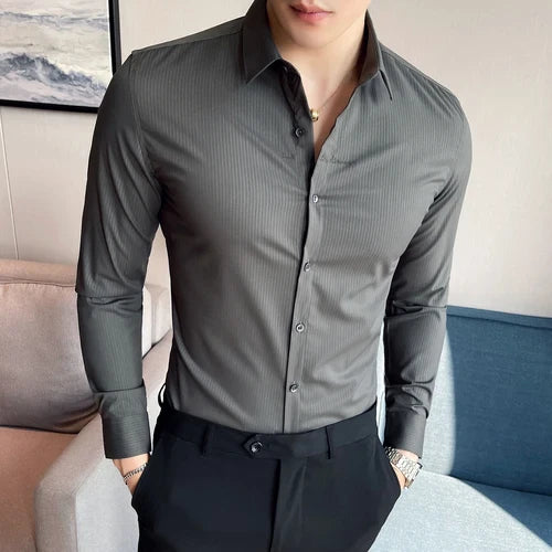 saferido  British Style Men's Spring High Quality Leisure Long Sleeve Shirts/Male Slim Fit Business Dress Shirts Plus Size S-4XL