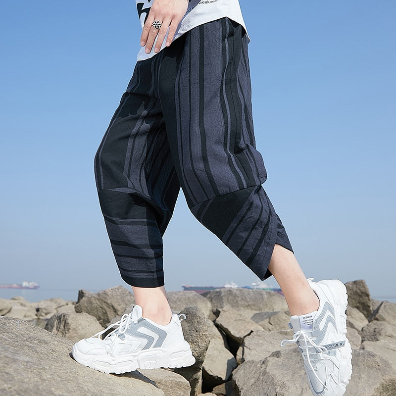 Baggy Cotton Harem Pants Men Summer Japanese Men Women Hip Hop Plus Size Wide Leg Pants Bloomers Calf-Length Pants Joggers