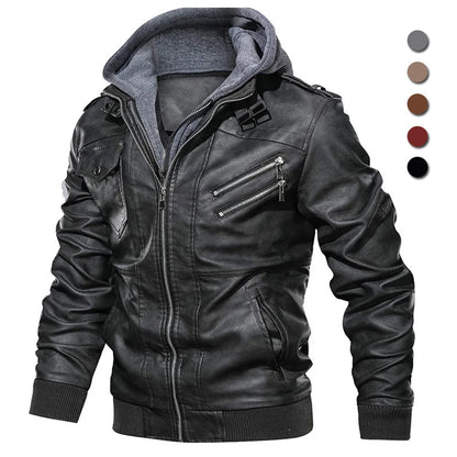 Men Brand Military Hooded Zipper Motorcycle Leather Jacket PU Leather Jackets Autumn Coat Plus Size S-5XL