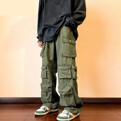 Y2k Men's Cargo Pants Multi Pocket Male Hiphop Overalls High Street Safari Style Trousers Summer New Streetwear