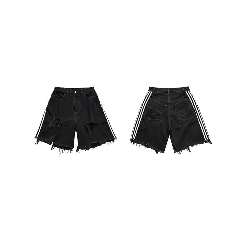 saferido Black Hip-hop Hole Beggar Jeans Shorts Men's American Street Washed Old Loose Five-part Pants Streetwear Men Y2k Clothes Pants