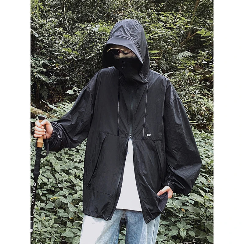 Jackets Men Hooded Thin Summer Breathable Sun-proof Fashion Loose Full Sleeve Outdoor Unisex Normcore Solid Chic