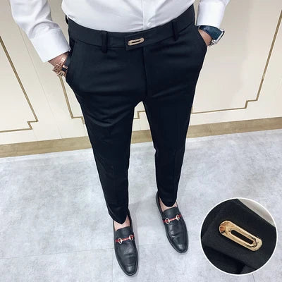 saferido Summer Men's Business Casual Trousers Black Stretch Leggings Autumn Winter Long Pants Slim Style in Korean Version Suit Pants