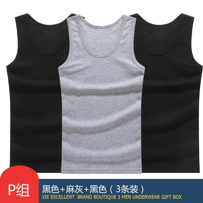 Hot Sale 3pcs / 100% Cotton Mens Sleeveless Tank Top Solid Muscle Vest Undershirts O-neck Gymclothing Tees Whorl Tops