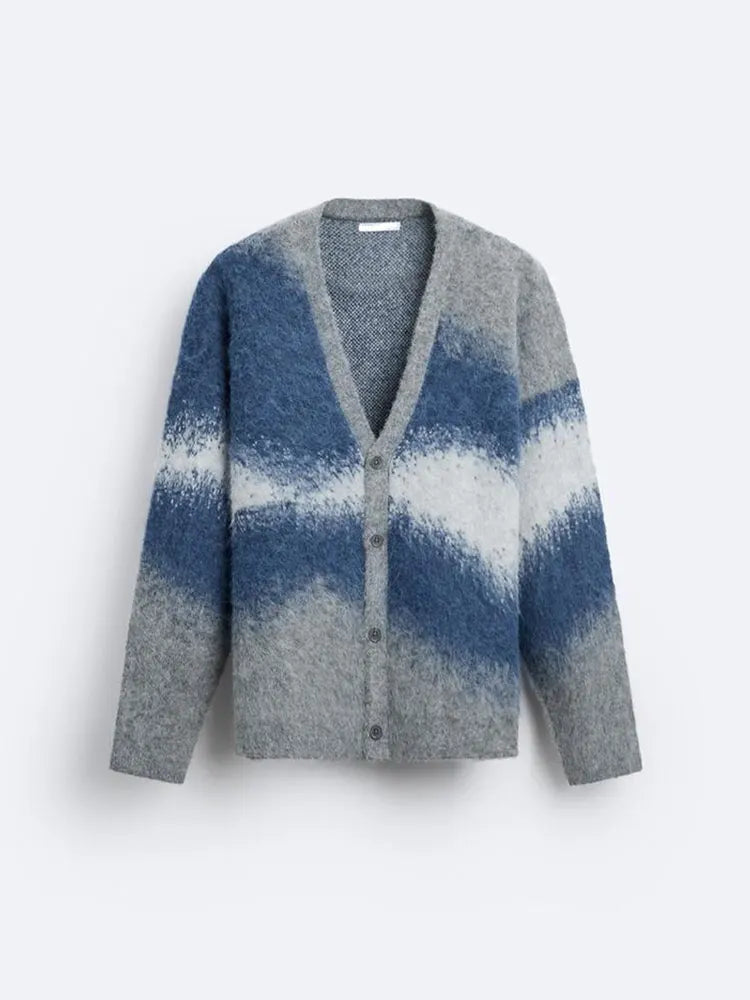 Fashion Tie Dye Cashmere Sweater Cardigan Man Long Sleeve Single Breasted Knitted Jacket Autumn Thicken Warm Woolen Coat