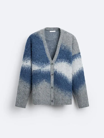 Fashion Tie Dye Cashmere Sweater Cardigan Man Long Sleeve Single Breasted Knitted Jacket Autumn Thicken Warm Woolen Coat