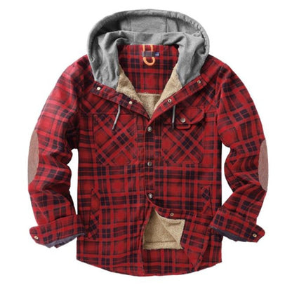 Winter Casual Plaid Hooded Velvet Thickened Warm Men Shirt Men's Cotton Loose Long Sleeve Shirts