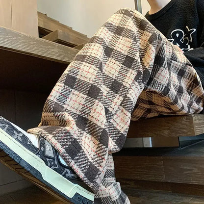 Green Plaid Pants Men Harajuku Winter Wide Leg Checked Trousers Male Oversize Big Size Casual Sweatpants Streetwear 8XL