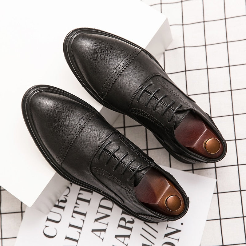 saferido Men Dress Shoes Leather Shoes Fashion Derby Shoes Classic Casual Business Wedding Footwear Brown Italy Male Formal Shoe