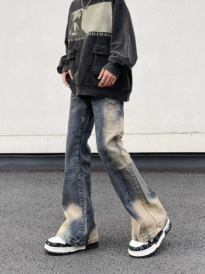 saferido Jeans High Street American Vintage Wash Harajuku Y2K Spliced Jeans Men's Loose Flare Design Feel Pants