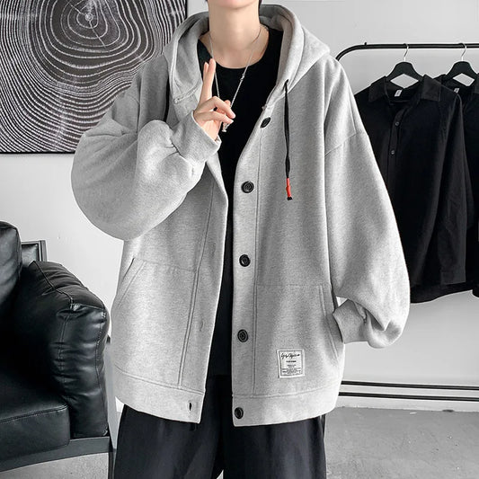 saferido Hoodie Cardigan Spring Autumn Men's Hooded Sweatshirt Solid Color Classic Jackets Outerwear Clothing Male Loose Coat Large Hoode