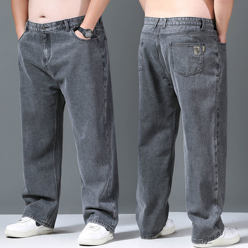 Baggy Jeans Men Casual Pants Wide Leg Classic Work Trousers Gray Denim Pants New