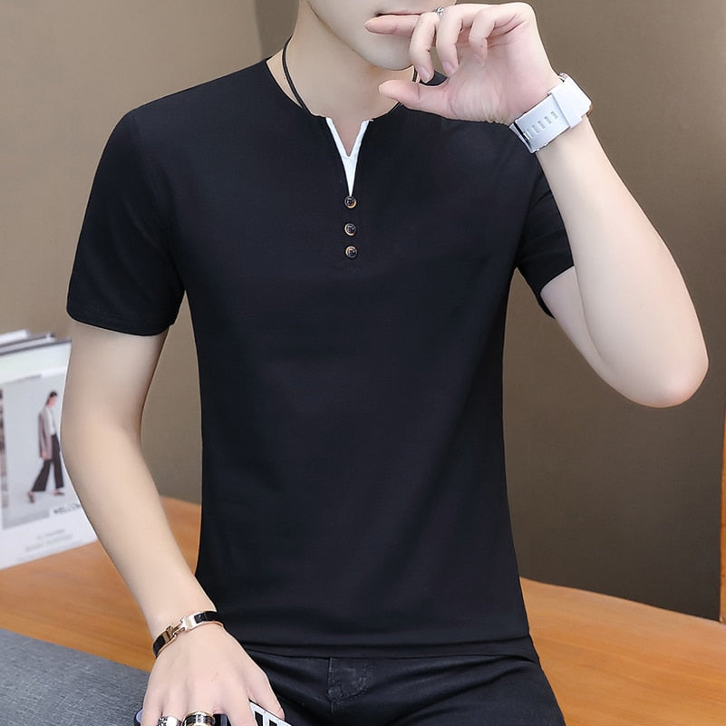 Summer Top Men T-shirt Casual Short Sleeve Cotton Business T-shirts Men Slim Fil Solid Color Cotton T Shirt Men Fashions