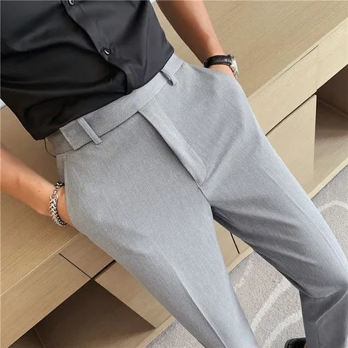 saferido Spring Men Pants Korean Slim Fit Men Casual Ankle Length Pants Streetwear Men High Quality Black Blue Dress Suit Trousers