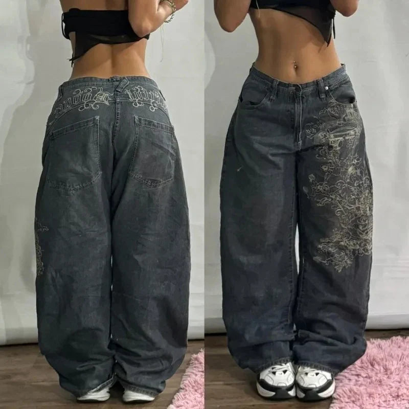 Street Vintage New Fashion Washed Old Black Baggy Jeans Men Y2K Harajuku Hip Hop Pop Gothic Leisure High Waist Wide Leg Trousers