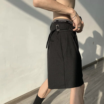 Summer Grey/Black Suit Shorts Men Fashion Society Mens Dress Shorts Korean Style Loose Straight Shorts Mens Casual Shorts M-XL