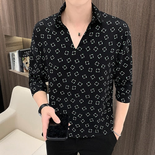 ngland Style Fashion Print Shirt Men Summer Men Three Quarter Sleeve Luxury Shirt Casual Loose Shirts