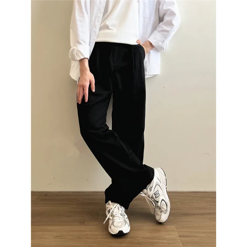 saferido Black Beige Casual Pants Men Fashion Straight Pants Men Streetwear Korean Clothing Loose Wide Leg Pants Mens Trousers M-2XL