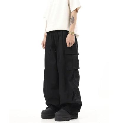 saferido 2024 Spring And Autumn New American Retro Legged Loose Overalls Hip Hop Versatile Solid Color Wide Leg Floor-Mopping Casual Pant