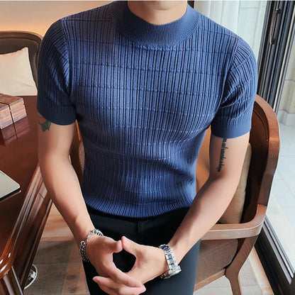 saferido  Clothing Men Spring High Quality Short Sleeve Knit Sweater/Male Summer High Collar Knit T-Shirts Plus Size S-3XL