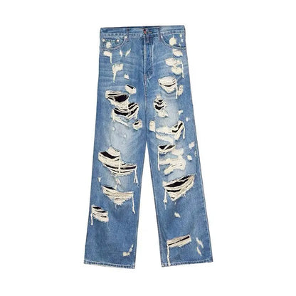 saferido American Style Streetwear Washed Torn Jeans For Men And Women's Street Hip-Hop Loose Wide Leg Straight Leg Pants Fashion Style