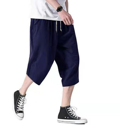 HOUZHOU Cotton Linens Pants for Men Oversize Harem Cropped Trousers Male Summer Casual Beach Japanese Streetwear Hip Hop