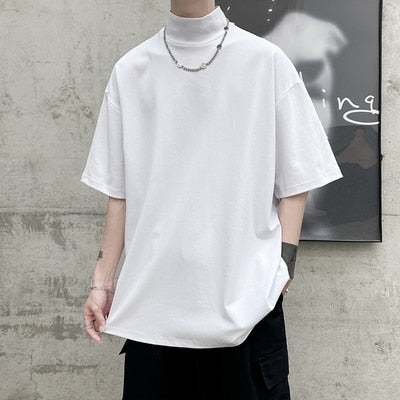 Mens Streetwear Turtleneck Tshirt Men Solid Color Male Oversized Hip Hop T Shirt Man Casual Short Sleeve T-shirts Tops Tees