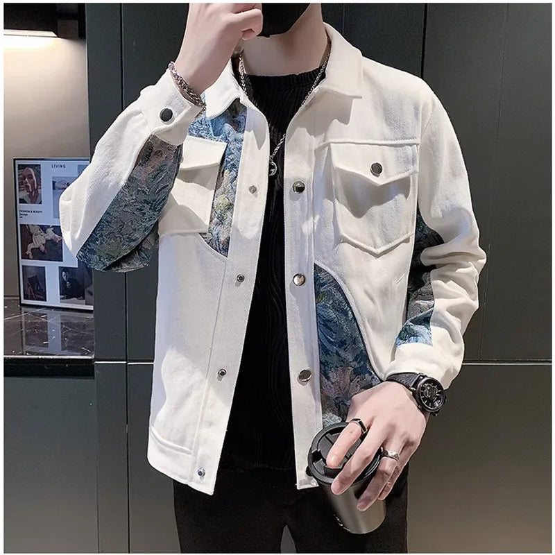 saferido Men's Spring High Quality Embroidery Casual Jackets/Men's Lapel Cargo Jacket/Man Color Scheme Slim Fit Streetwear Coat 3XL-M