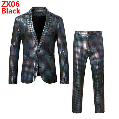 Mens Stage Prom Suits Gold Silver Rainbow Plaid Sequin Jacket Pants Men Dance Festival Christmas Halloween Party Costume Homme