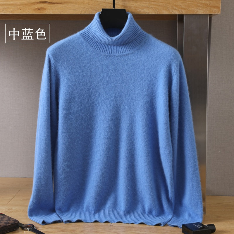 Men's Turtleneck 100% Mink Cashmere Sweater Men Autumn and Winter Large Size Loose Knitted Sweater Keep Warm Top Men Jumper