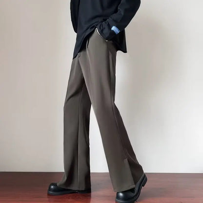 Fashion Spring Autumn Men Split High Waist Trousers Male Long Thin Solid Color Pant Men's Casual Straight Suit Pants