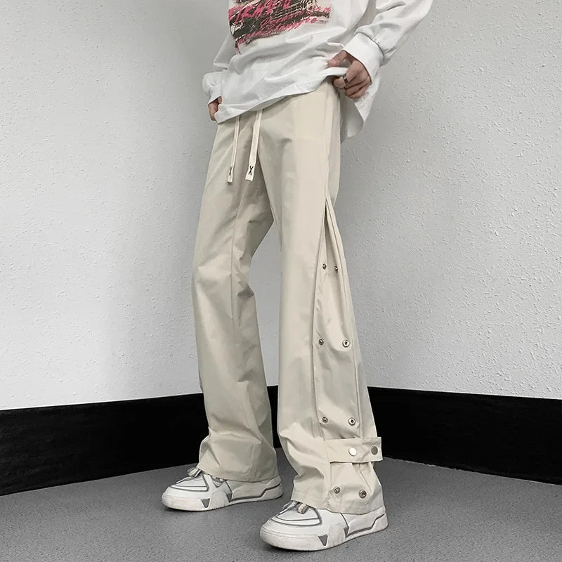 saferido Wide Leg Pants Men Sports Tracksuit Botton Slit Oversize Trousers Male Loose Casual Streetwear Hip Hop Spring and Autumn