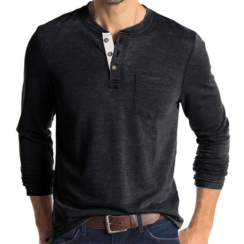 Spring Summer Henley T shirts Men Long Sleeve Basic Breathable Men's Tops Tee Fashion Solid Cotton T Shirt For Men