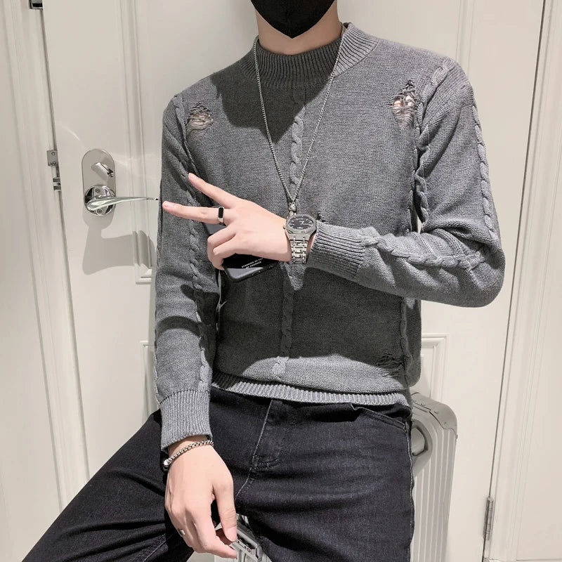 saferido  Clothing Men Spring High Quality Casual Knit Sweaters/Male Slim Fit Hole Decoration Pullover Man Sweaters Size S-3XL