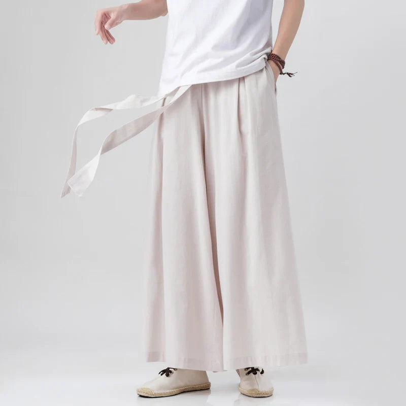 Harajuku Linen Cotton Linen Pants Man Japanese Kimono Pants Male Streetwear Summer Retro Wide-Leg Trousers