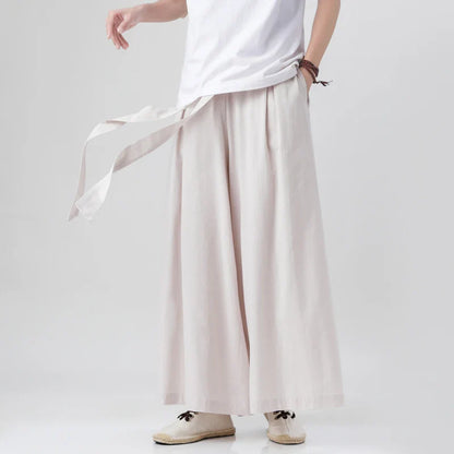 Harajuku Linen Cotton Linen Pants Man Japanese Kimono Pants Male Streetwear Summer Retro Wide-Leg Trousers