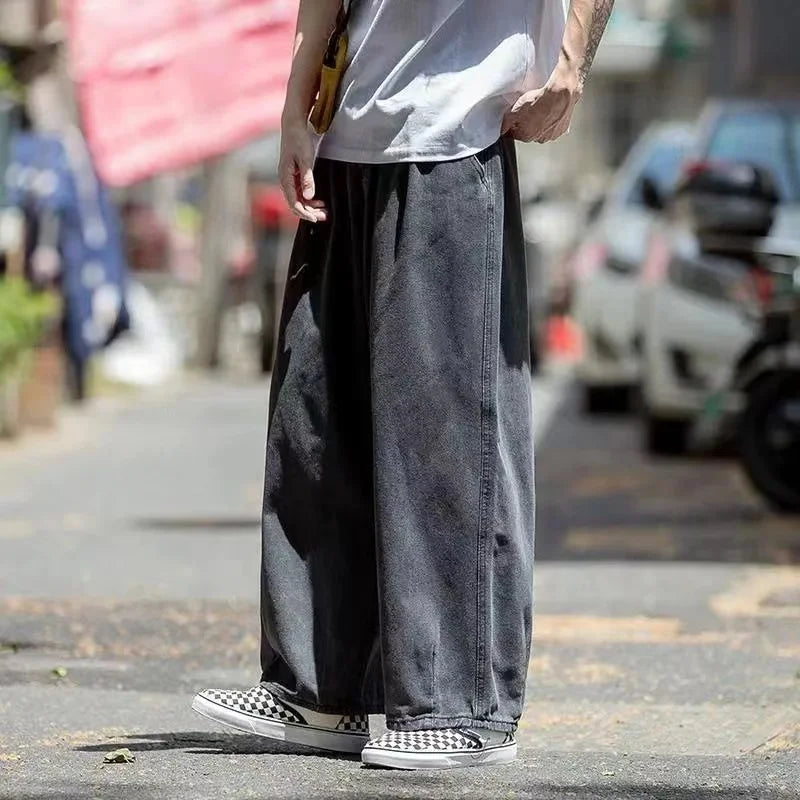 saferido Baggy Jeans Trousers Male Denim Pants Black Wide Leg Pants Men's Jeans Oversize Cargo Korean Streetwear Hip Hop Harajuku