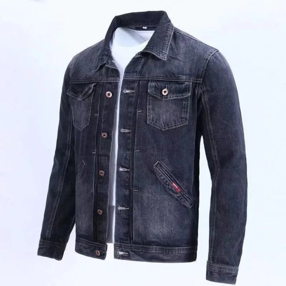 Spring and fall retro denim jacket men's fashion brand handsome cargo jacket Korean version slim casual wear clothes