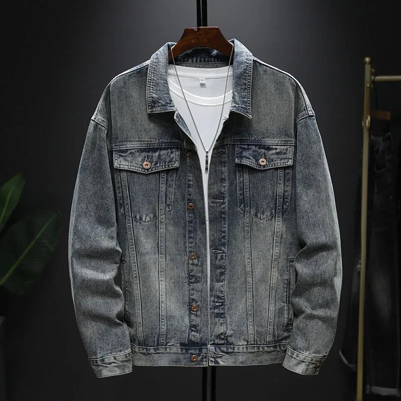 Spring Autumn Denim Jackets Men Turn Down Collar Solid Color Jean Outerwear Mens Casual Streetwear Single Breasted Denim Coat