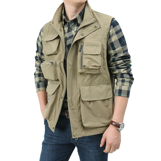 Men's Unloading Vest Tactical Webbed Gear Coat Summer Photographer Waistcoat Tool Many Pocket Mesh Work Sleeveless Jacket Male