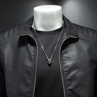 Men's standing collar jacket, motorcycle clothing, fashion trend personalized leather men's jacket