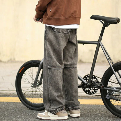 Men's Jeans Straight Trousers Man Cowboy Pants Wide Leg Cargo Y2k Streetwear Original Washed Korean Style Comfortable Casual