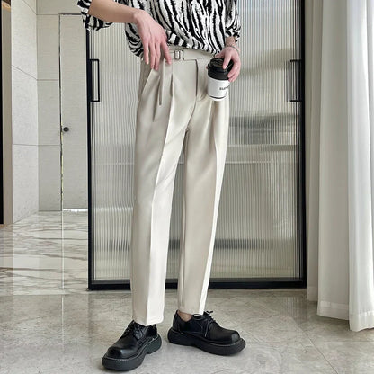 saferido  New Spring Autumn Fashion Man Classic Slim Straight Long Suit Trousers Male Solid Color Men Smart Casual Business Pants 2XL