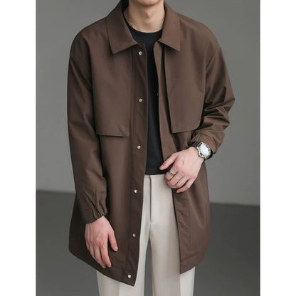 High-end Korean Fashion Mid-length Windbreaker Jacket Man Autumn New Loose Casual Lapel Men's Windbreaker Trench Coat Men