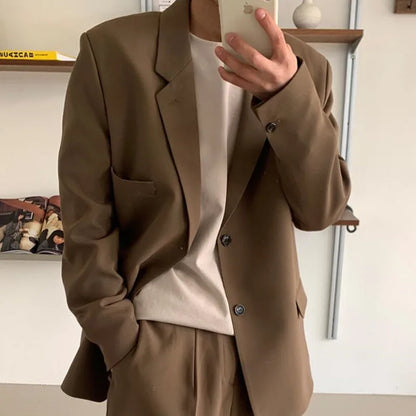 saferido Brown Black Suit Jacket Men Fashion Social Mens Dress Jacket Korean Loose Casual Suit Jacket Mens Office Formal Jacket Coat