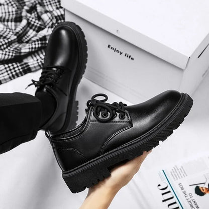 saferido Men Korea Leather Platform Oxfords Slip on Thick Tottom Male Derby Shoes Casual Loafers Mens Square Toe Formal Dress Shoes