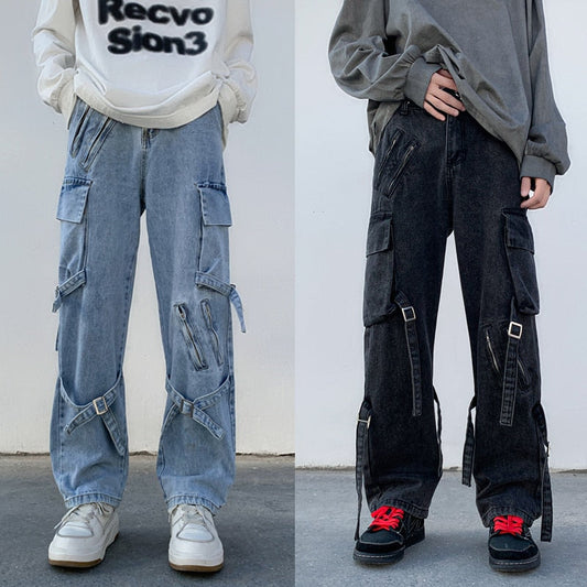 Men Jeans Wide Leg Denim Cargo jean pants Gothic Straight Baggy hip hop Streetwear Skateboard Neutral denim Trousers