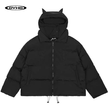 Mens Hip Hop Parkas Skulls Embroidery Winter Jacket Men Harajuku Outwear Street Little Devil Hooded Padded Jacket Coats Unisex